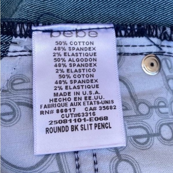 Vintage 90s Bebe Dark Blue Denim Midi Skirt - Picture 5 of 9